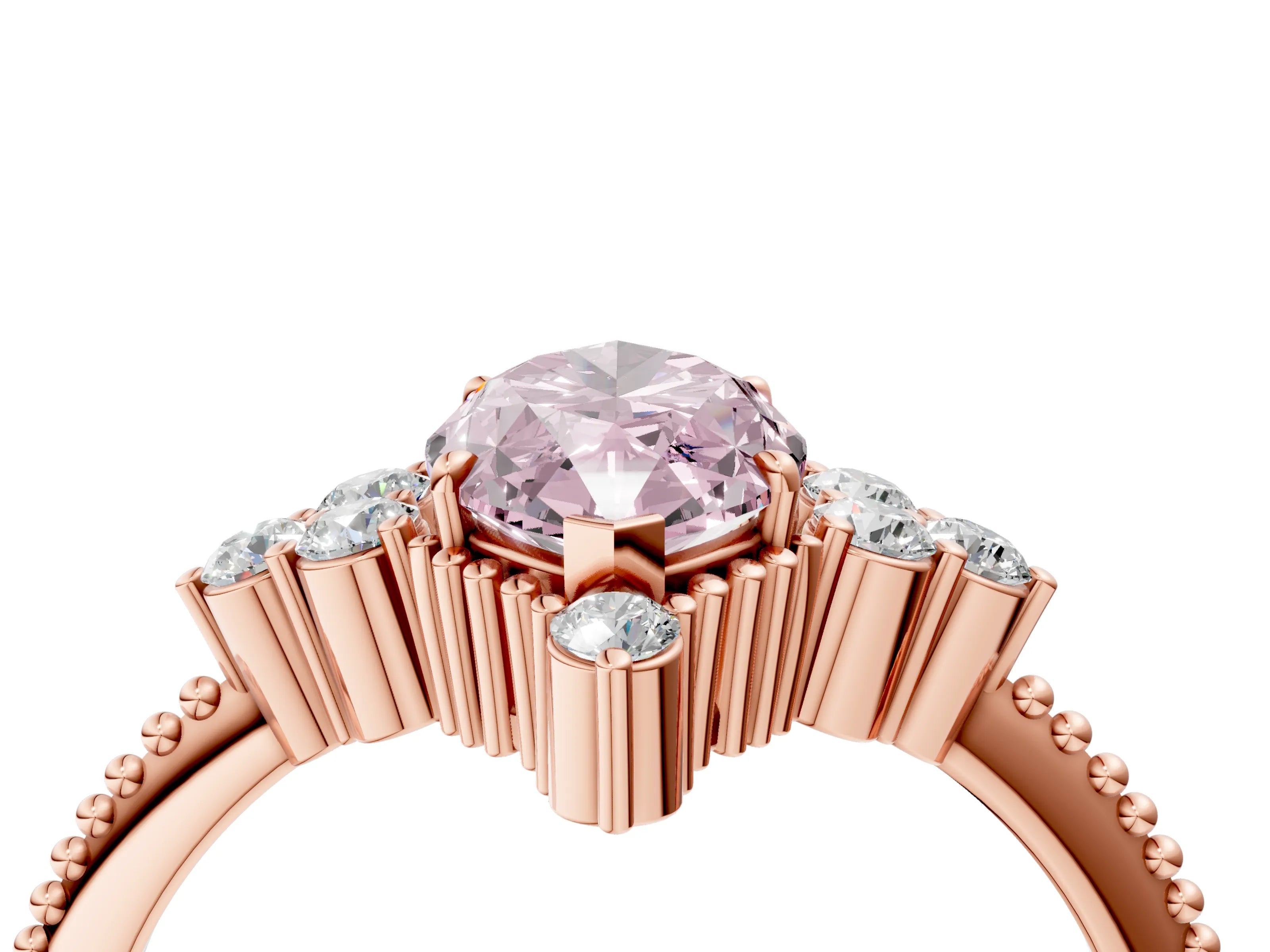 Rose gold Fancy Pink Marquise Cut Brilliant Diamond with Cluster Setting on a Beaded Band and Four-Prong Setting_4