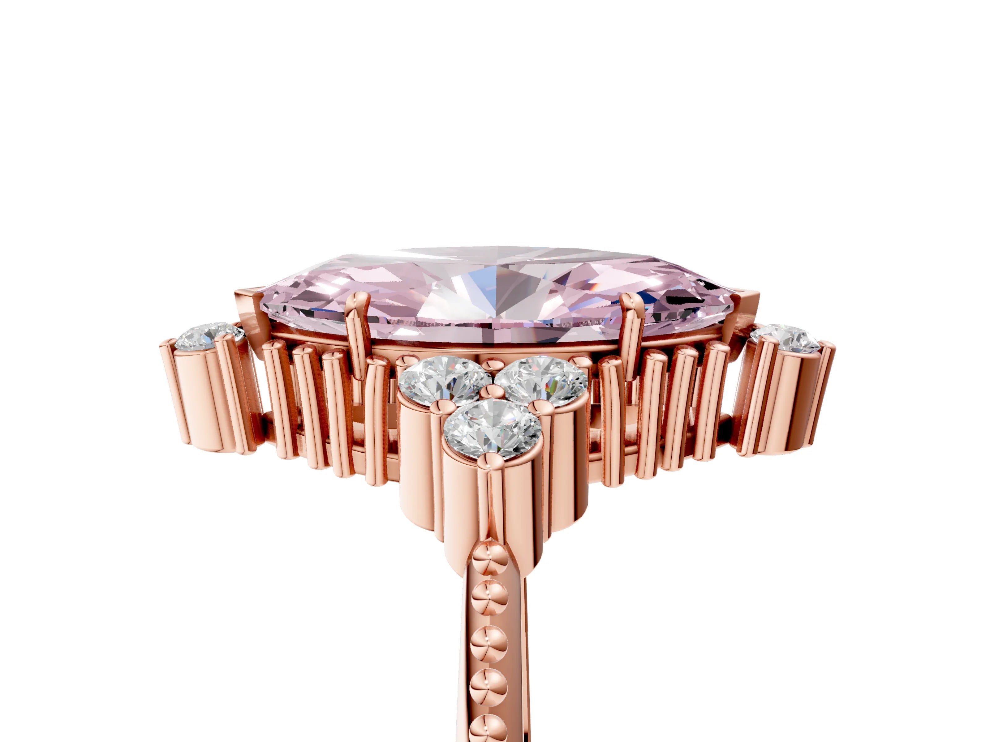 Rose gold Fancy Pink Marquise Cut Brilliant Diamond with Cluster Setting on a Beaded Band and Four-Prong Setting_5