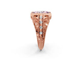 Rose gold Fancy Pink Marquise Cut Brilliant Milgrain Filigree Diamond Ring with Square Prong Setting_2
