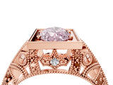 Rose gold Fancy Pink Marquise Cut Brilliant Milgrain Filigree Diamond Ring with Square Prong Setting_4