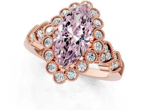 Rose gold Fancy Pink Marquise Cut Brilliant Milgrain Pave Heart Band Solitaire Ring_1