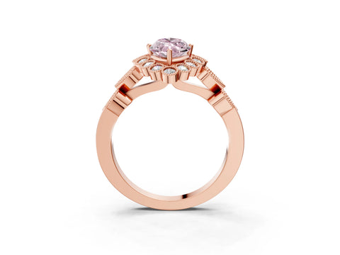 Rose gold Fancy Pink Marquise Cut Brilliant Milgrain Pave Heart Band Solitaire Ring_3
