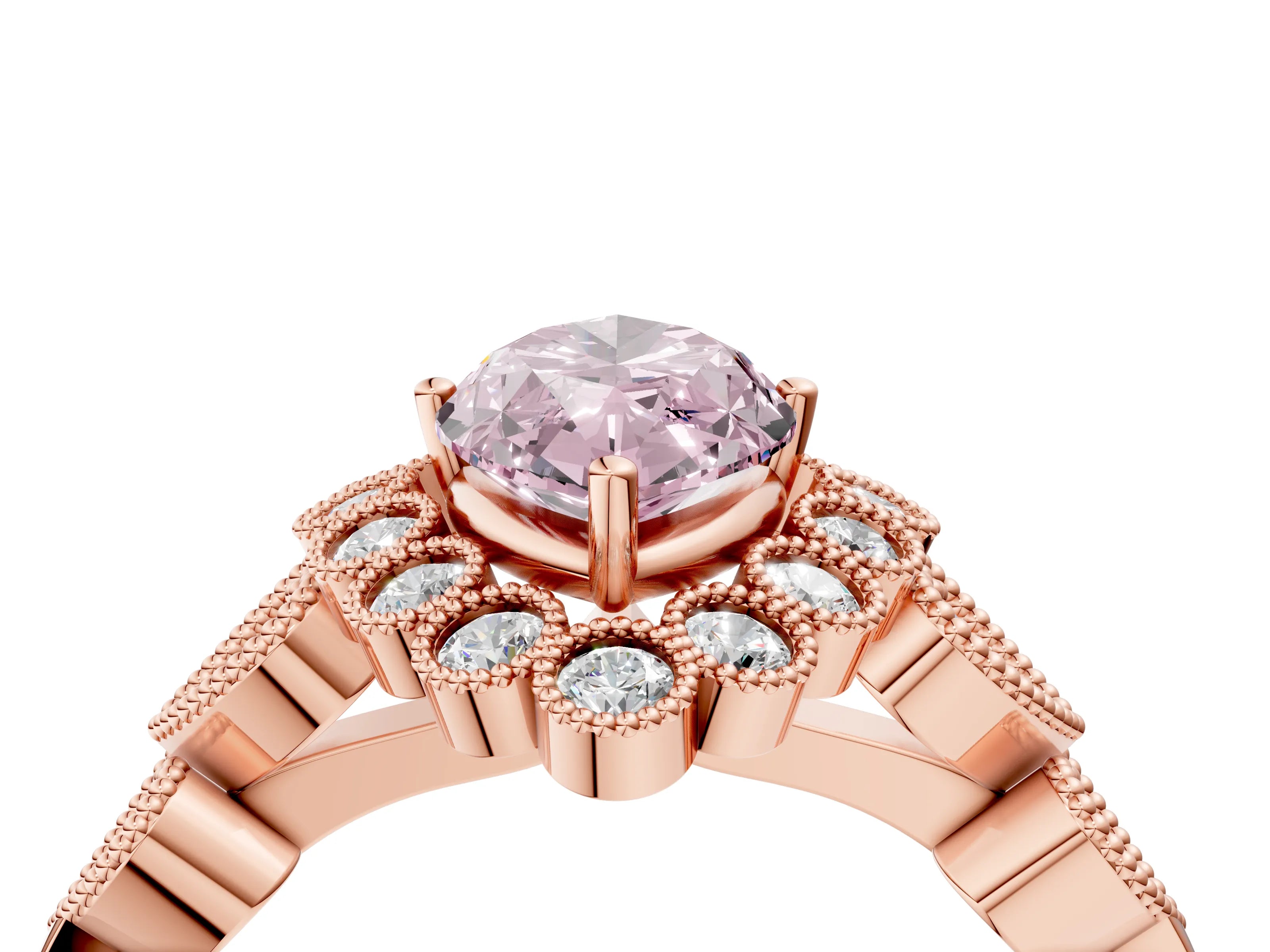 Rose gold Fancy Pink Marquise Cut Brilliant Milgrain Pave Heart Band Solitaire Ring_4