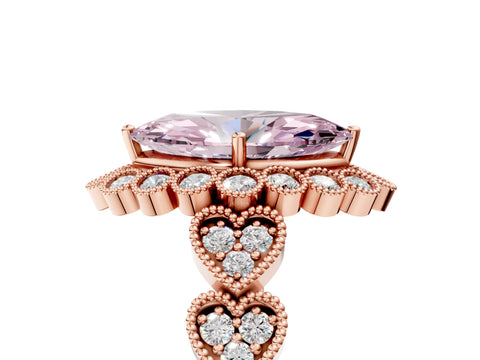 Rose gold Fancy Pink Marquise Cut Brilliant Milgrain Pave Heart Band Solitaire Ring_5