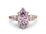Rose gold Fancy Pink Marquise Cut Brilliant Three-Stone Diamond Ring with Pavé Band and Four-Prong Setting_3