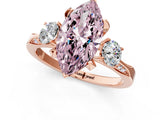 Rose gold Fancy Pink Marquise Cut Brilliant Three-Stone Diamond Ring with Pavé Band and Four-Prong Setting_4