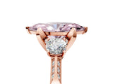 Rose gold Fancy Pink Marquise Cut Brilliant Three-Stone Diamond Ring with Pavé Band and Four-Prong Setting_8