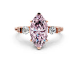 Rose gold Fancy Pink Marquise Cut Brilliant Three-Stone Pave Band with Four-Prong Setting