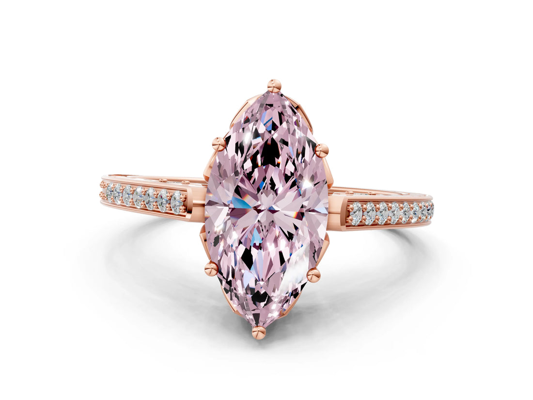 Rose gold Fancy Pink Marquise  Cut Cathedral Pave Diamond Engagement Ring with Six-Prong Setting_32