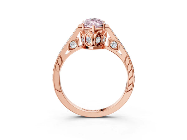 Rose Gold Marquise Cathedral Engagement Ring Setting for Fancy Pink Center with Pave Shoulders