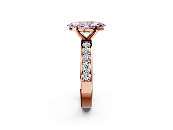 Rose Gold Marquise Side Stone Engagement Ring Setting for Fancy Pink Center with Wide Accent Band
