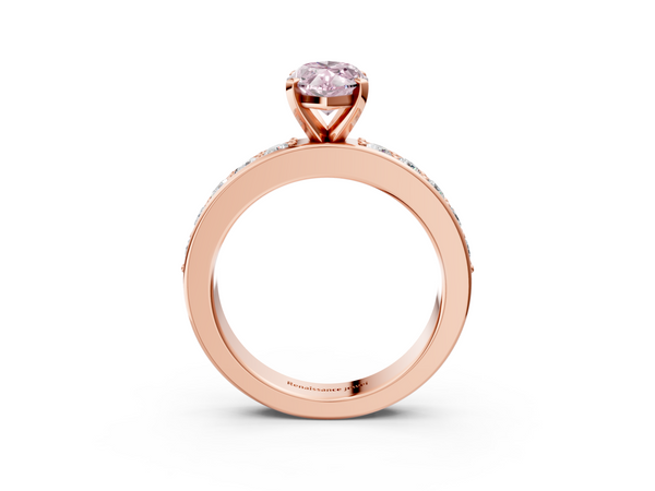 Rose Gold Marquise Side Stone Engagement Ring Setting for Fancy Pink Center with Wide Accent Band