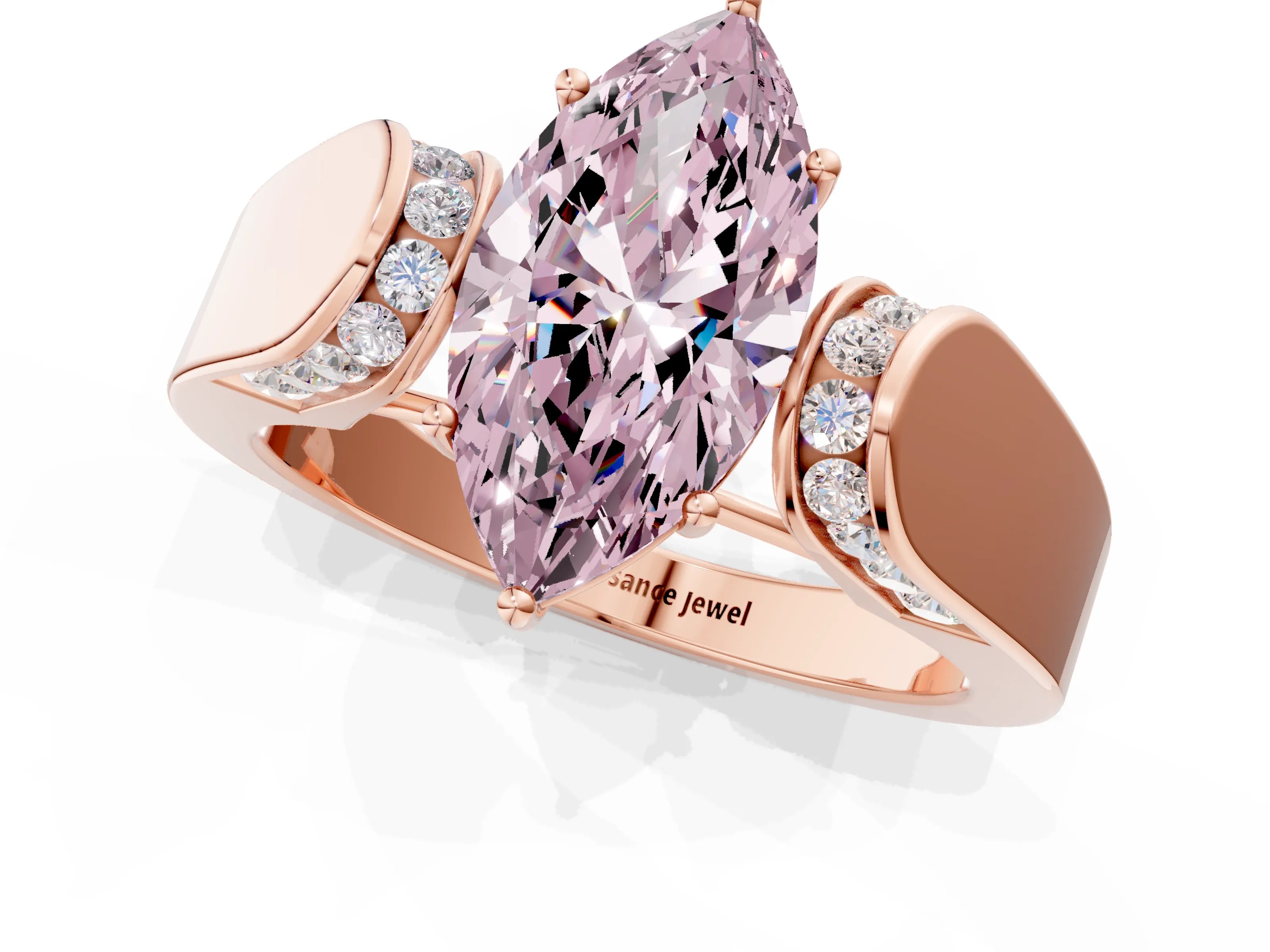 Rose gold Fancy Pink Marquise Cut Cut Diamond Channel Set Solitaire Ring with Four-Prong Setting_1