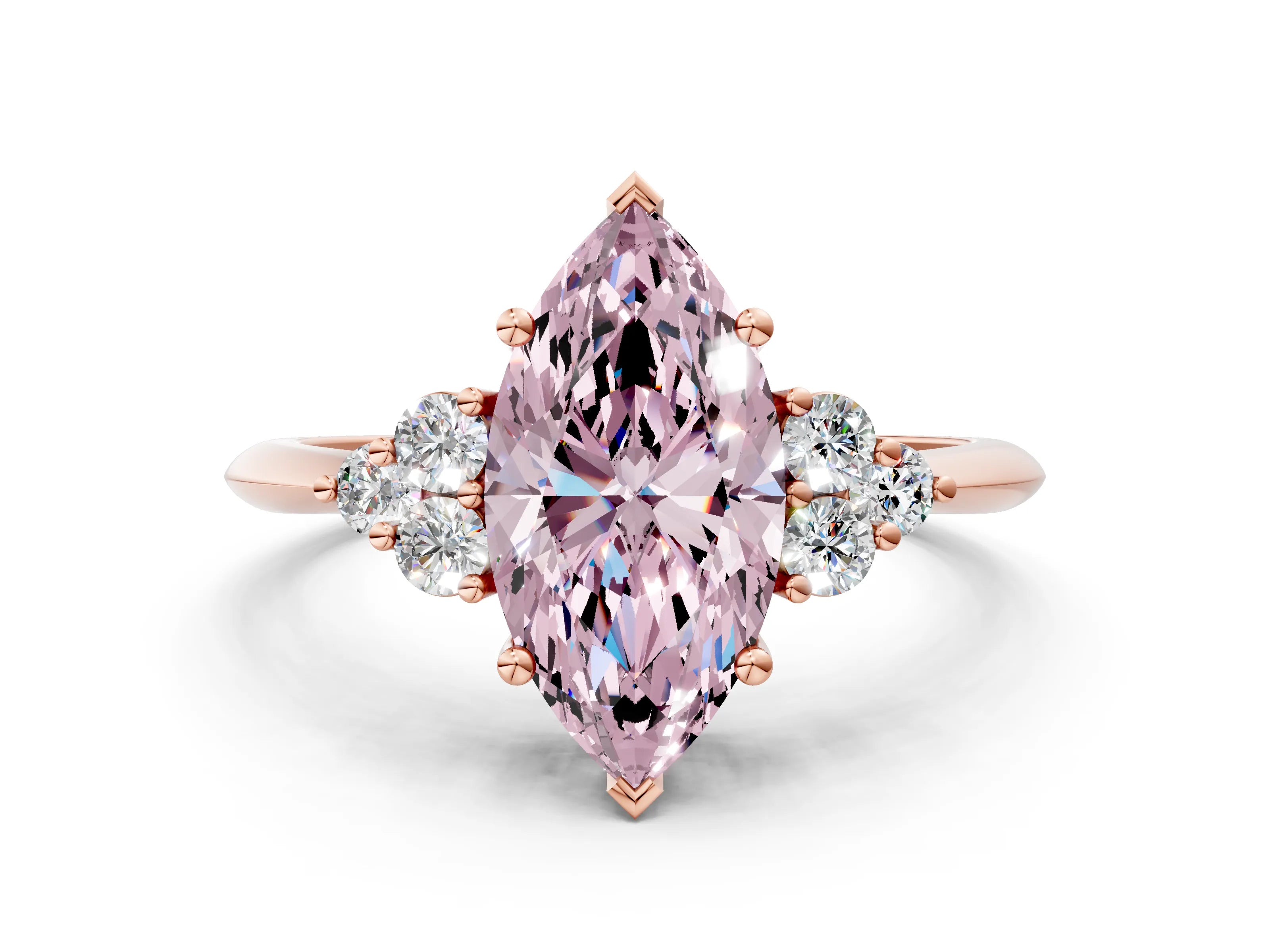 Rose gold Fancy Pink Marquise Cut Cut Diamond Cluster Ring with Solitaire Band and Four-Prong Setting_12