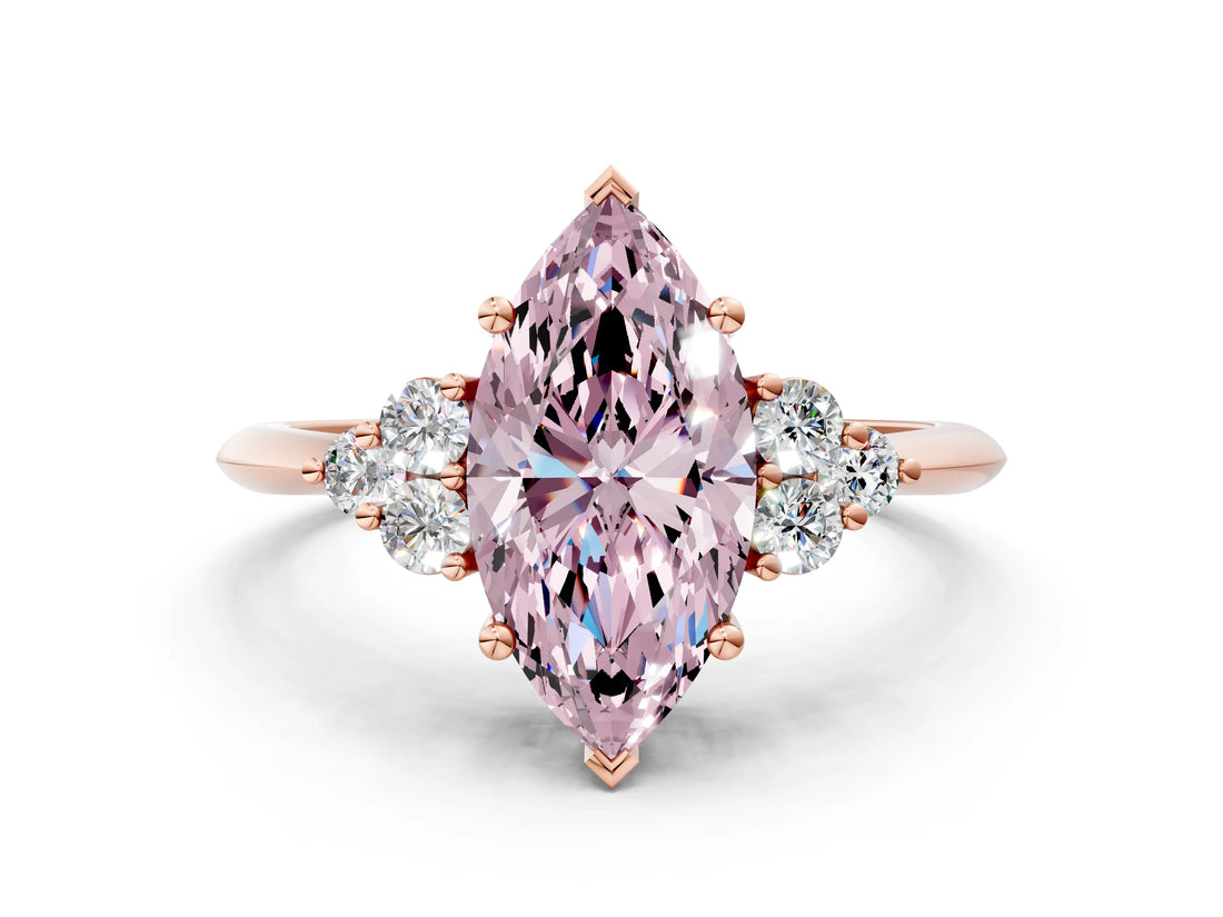 Rose gold Fancy Pink Marquise Cut Cut Diamond Cluster Ring with Solitaire Band and Four-Prong Setting_12