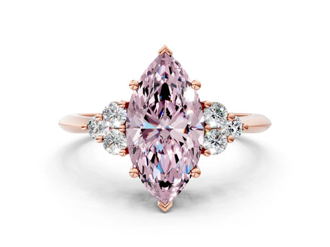 Rose gold Fancy Pink Marquise Cut Cut Diamond Cluster Ring with Solitaire Band and Four-Prong Setting_12