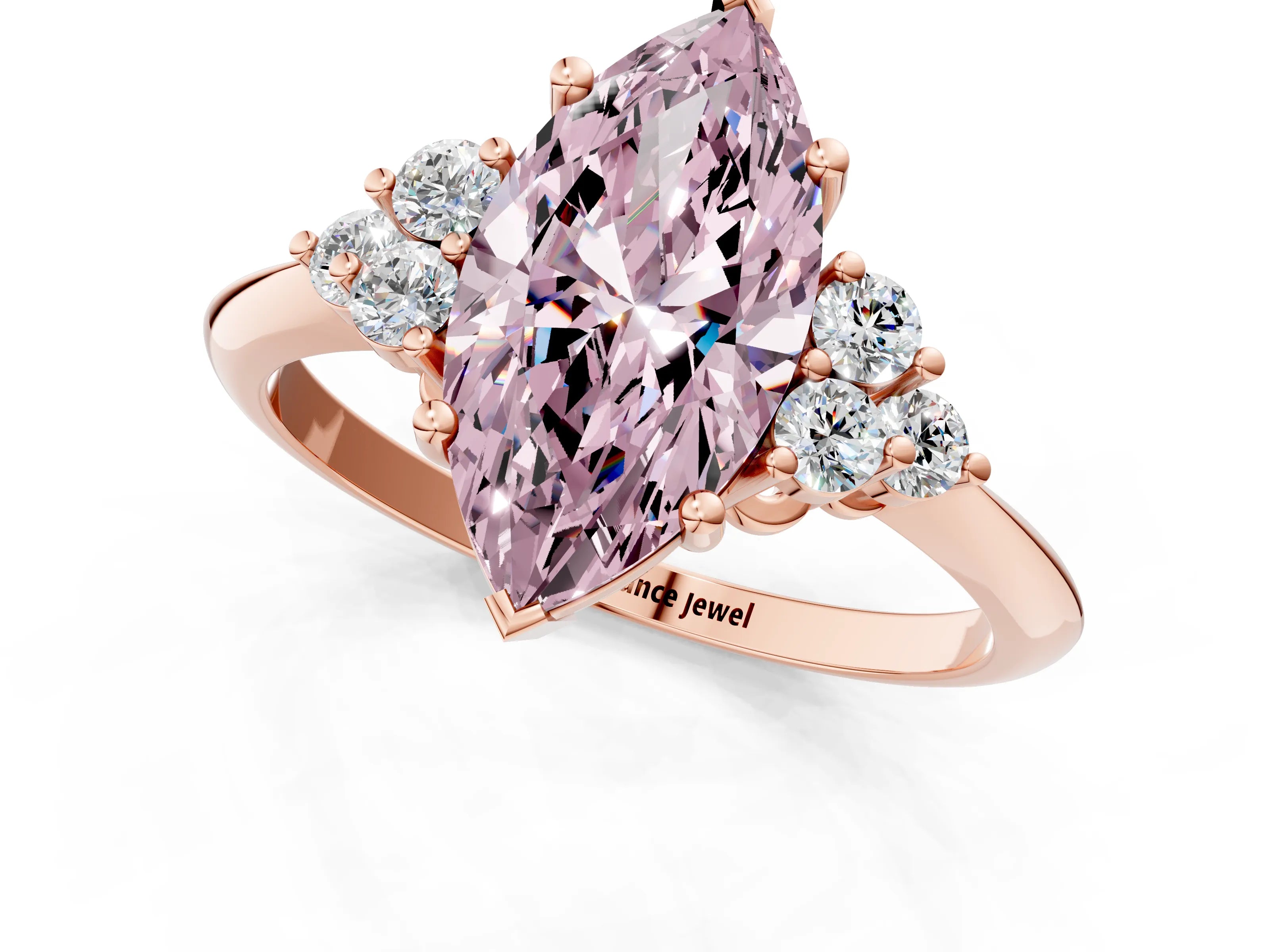 Rose gold Fancy Pink Marquise Cut Cut Diamond Cluster Ring with Solitaire Band and Four-Prong Setting_13