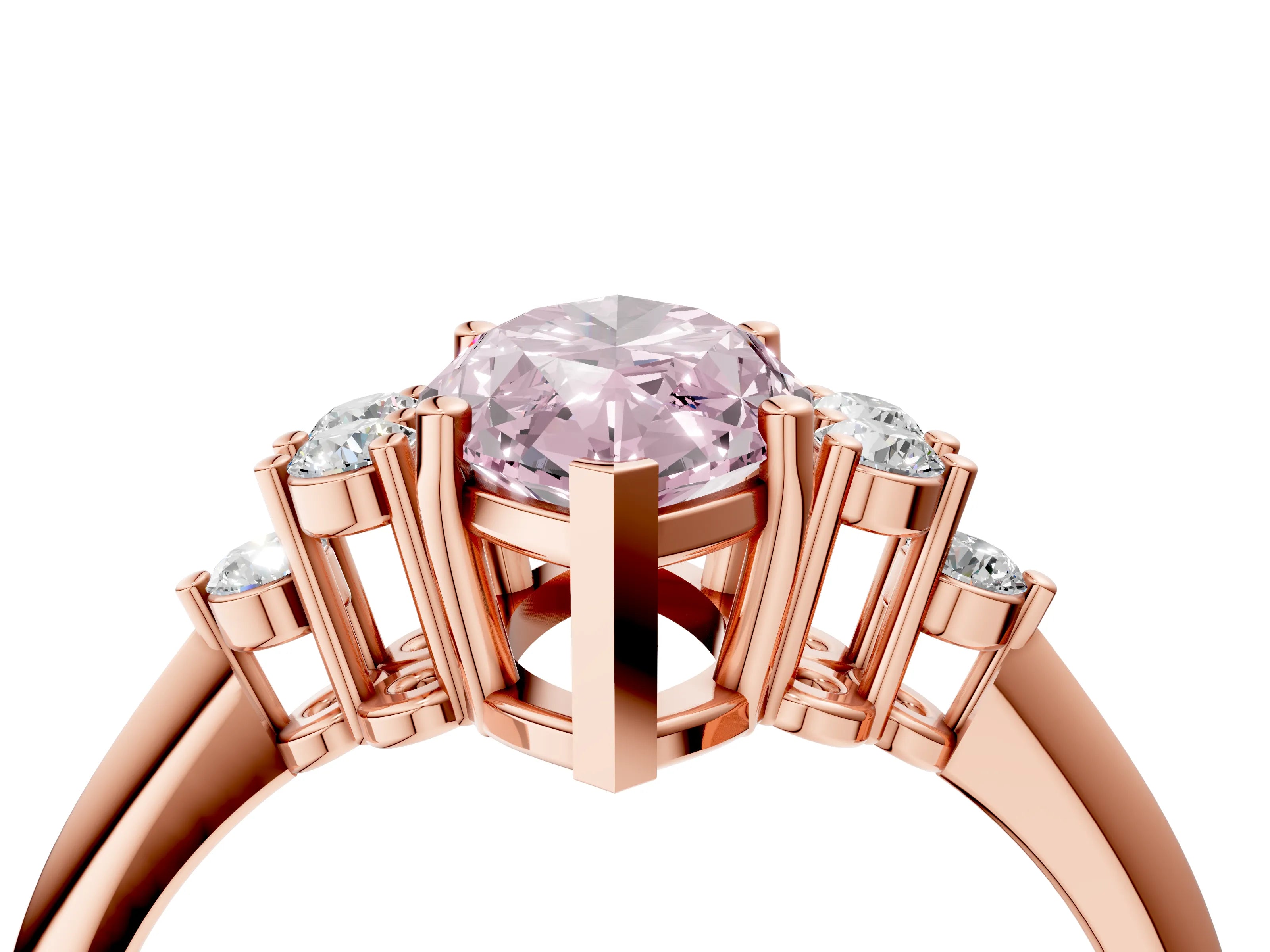Rose gold Fancy Pink Marquise Cut Cut Diamond Cluster Ring with Solitaire Band and Four-Prong Setting_16