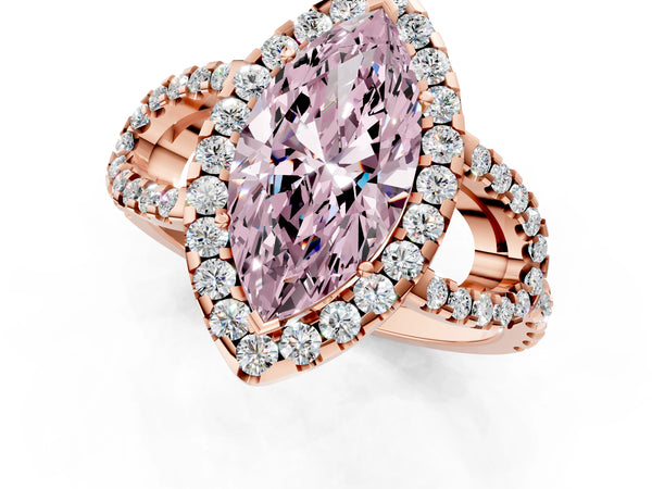 Rose Gold Marquise Split Shank Pave Halo Engagement Ring Setting for Fancy Pink Center