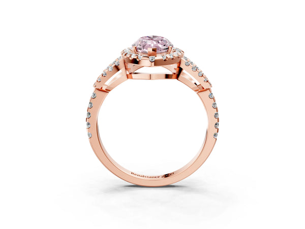 Rose Gold Marquise Split Shank Pave Halo Engagement Ring Setting for Fancy Pink Center