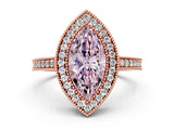 Rose gold Fancy Pink Marquise Cut-Cut Diamond Halo Engagement Ring with Pave Band and Prong Setting