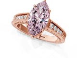 Rose gold Fancy Pink Marquise Cut Cut Diamond Milgrain Pave Band Four-Prong Setting Ring_4