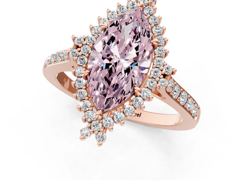 Rose gold Fancy Pink Marquise Cut Cut Diamond Sunburst Halo Engagement Ring with Pavé Band_1