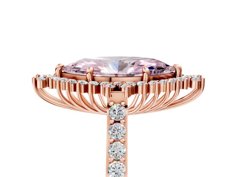 Rose gold Fancy Pink Marquise Cut Cut Diamond Sunburst Halo Engagement Ring with Pavé Band_5