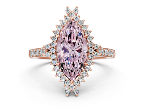 Rose gold Fancy Pink Marquise Cut Cut Diamond Sunburst Halo Engagement Ring with Pavé Band