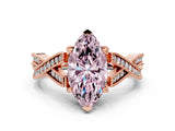 Rose gold Fancy Pink Marquise Cut Cut Diamond Twisted Band with Milgrain Pave Setting and Four-Prong Setting