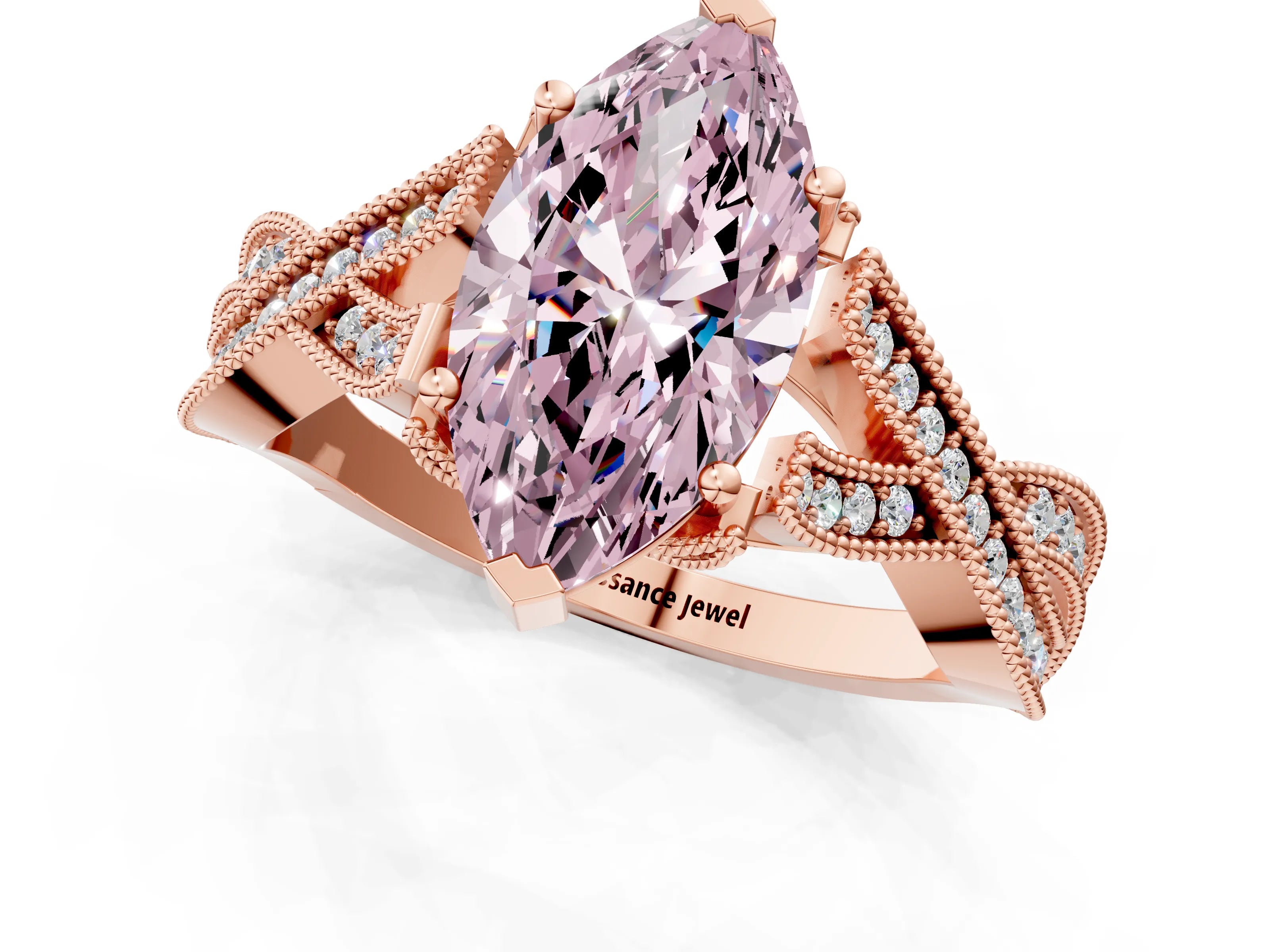 Rose gold Fancy Pink Marquise Cut Cut Diamond Twisted Band with Milgrain Pave Setting and Four-Prong Setting_1
