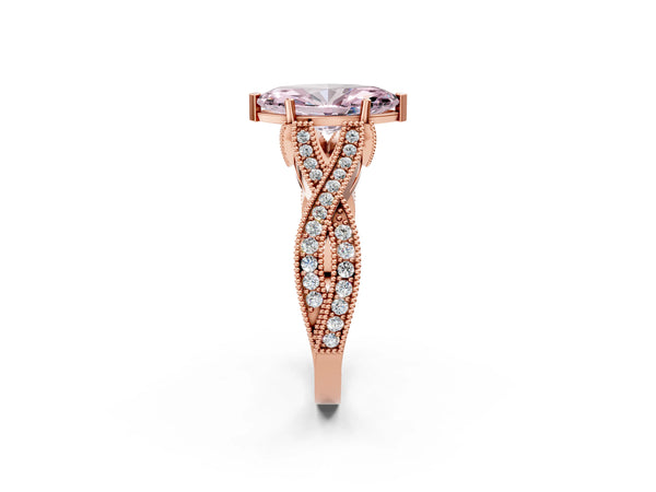 Rose Gold Marquise Graduated Pave Twist Engagement Ring Setting for Fancy Pink Center