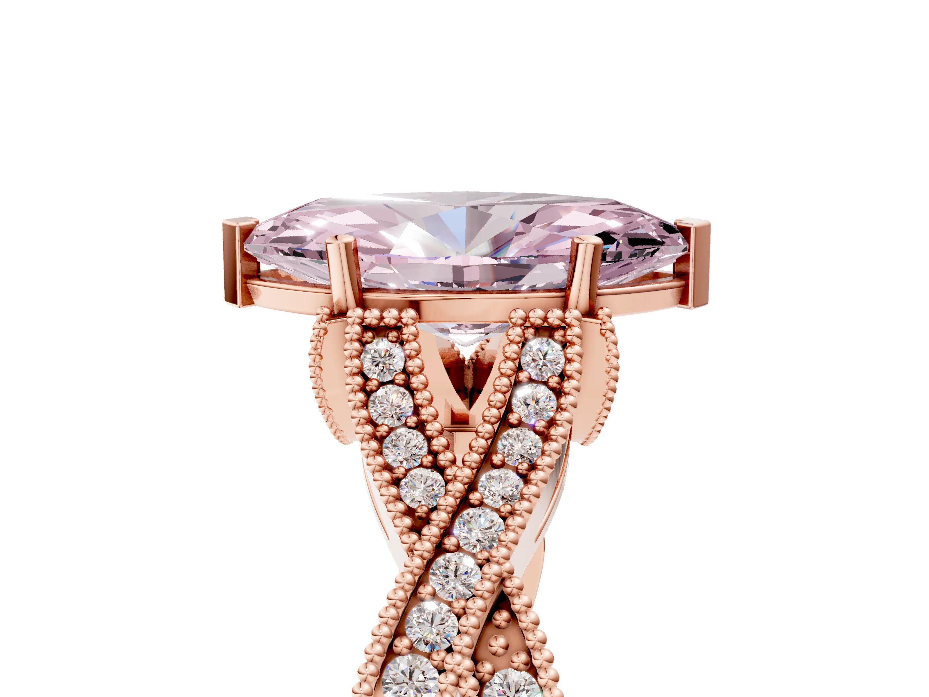 Rose gold Fancy Pink Marquise Cut Cut Diamond Twisted Band with Milgrain Pave Setting and Four-Prong Setting_5