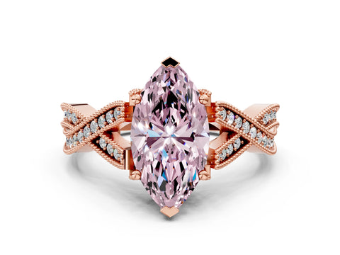 Rose gold Fancy Pink Marquise Cut Cut Diamond Twisted Band with Milgrain Pave Setting and Four-Prong Setting