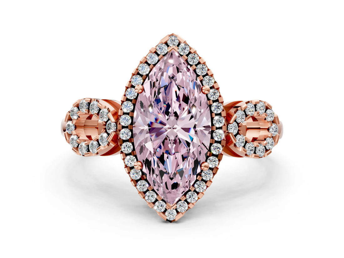 Rose gold Fancy Pink Marquise Cut Cut Halo Diamond Infinity Band with Four-Prong Setting