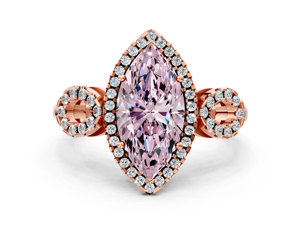 Rose Gold Marquise Pave Infinity Halo Engagement Ring Setting for Fancy Pink Center