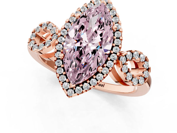 Rose Gold Marquise Pave Infinity Halo Engagement Ring Setting for Fancy Pink Center