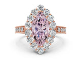 Rose gold Fancy Pink Marquise Cut Cut Halo Diamond Pavé Engagement Ring with Milgrain Detailing