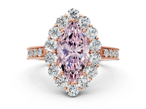 Rose gold Fancy Pink Marquise Cut Cut Halo Diamond Pavé Engagement Ring with Milgrain Detailing_12