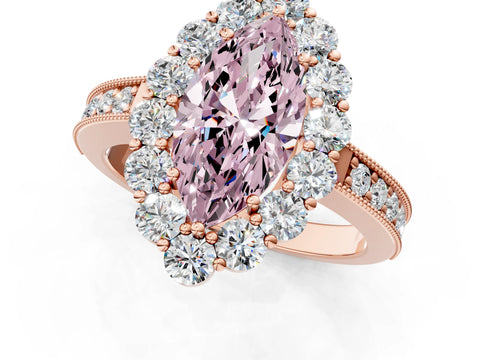 Rose gold Fancy Pink Marquise Cut Cut Halo Diamond Pavé Engagement Ring with Milgrain Detailing_13