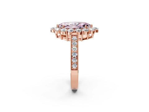 Rose gold Fancy Pink Marquise Cut Cut Halo Diamond Pavé Engagement Ring with Milgrain Detailing_14