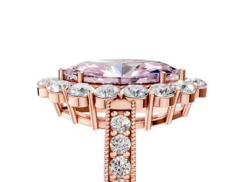 Rose gold Fancy Pink Marquise Cut Cut Halo Diamond Pavé Engagement Ring with Milgrain Detailing_17