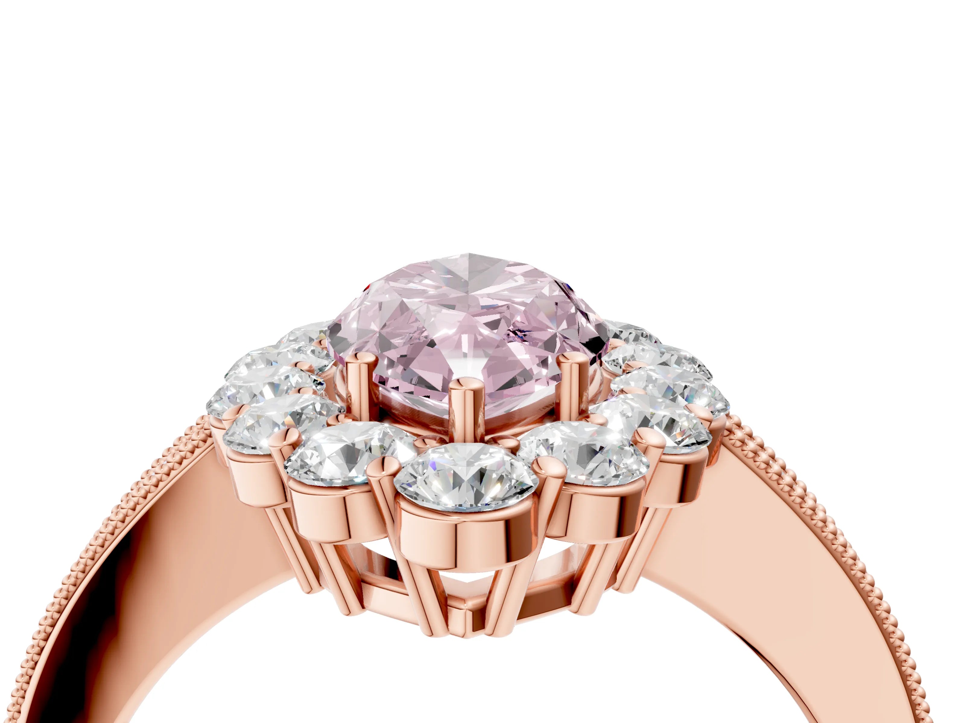 Rose gold Fancy Pink Marquise Cut Cut Halo Diamond Pavé Engagement Ring with Milgrain Detailing_4