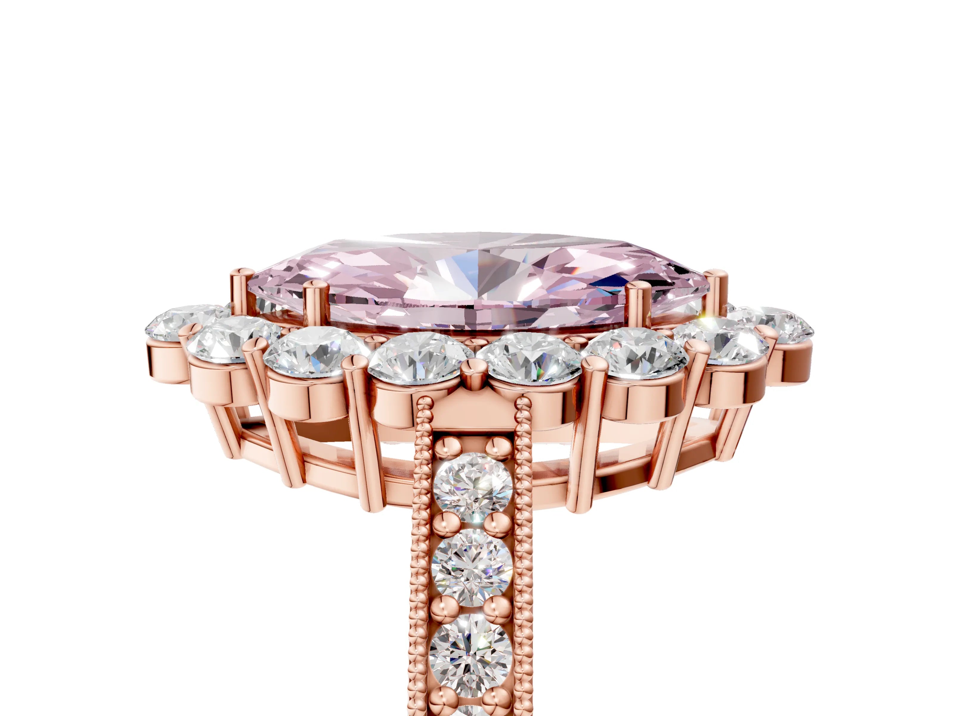 Rose gold Fancy Pink Marquise Cut Cut Halo Diamond Pavé Engagement Ring with Milgrain Detailing_5