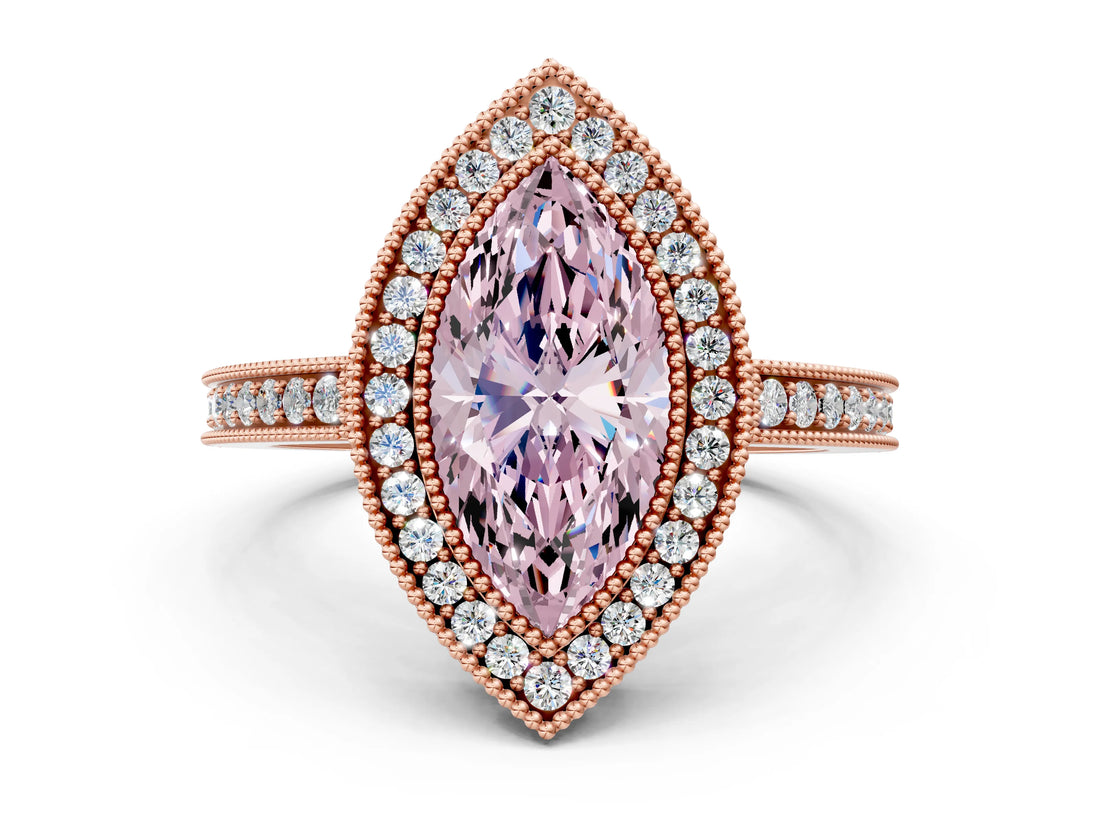 Rose gold Fancy Pink Marquise Cut Cut Halo Pavé Diamond Ring