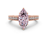 Rose gold Fancy Pink Marquise Cut Cut Pave Band Milgrain Solitaire Ring