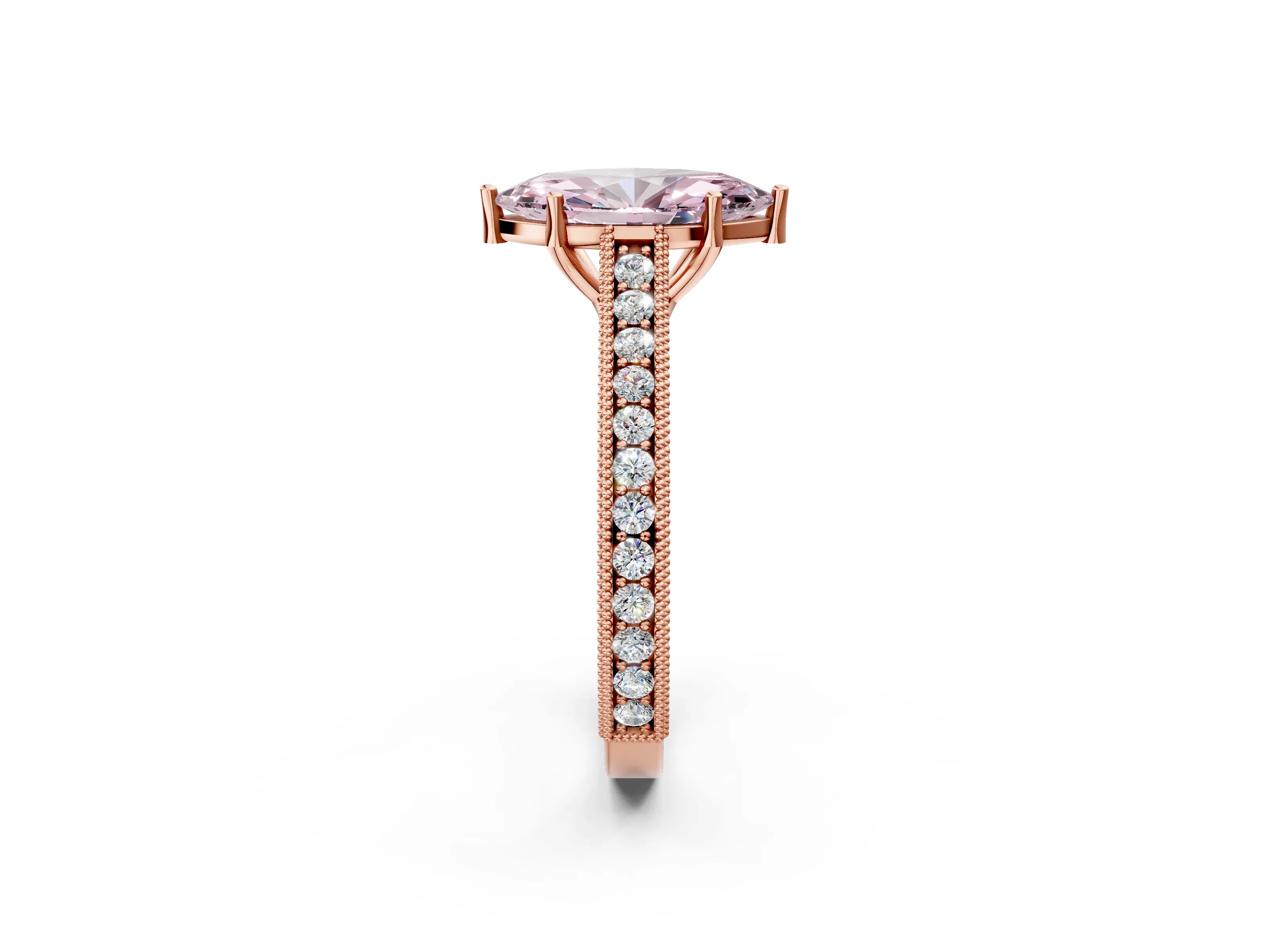 Rose gold Fancy Pink Marquise Cut Cut Pave Band Milgrain Solitaire Ring_2