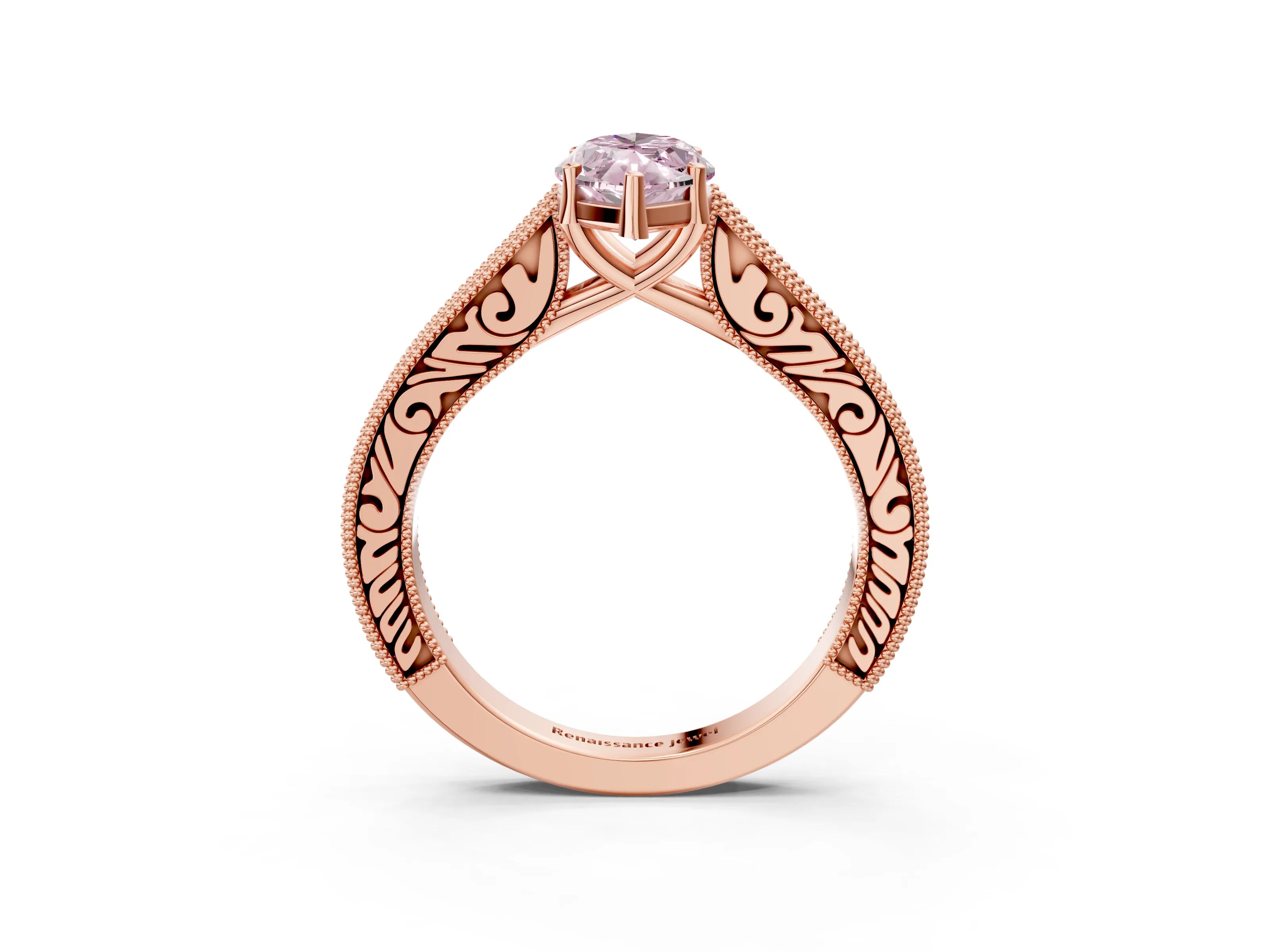 Rose gold Fancy Pink Marquise Cut Cut Pave Band Milgrain Solitaire Ring_3