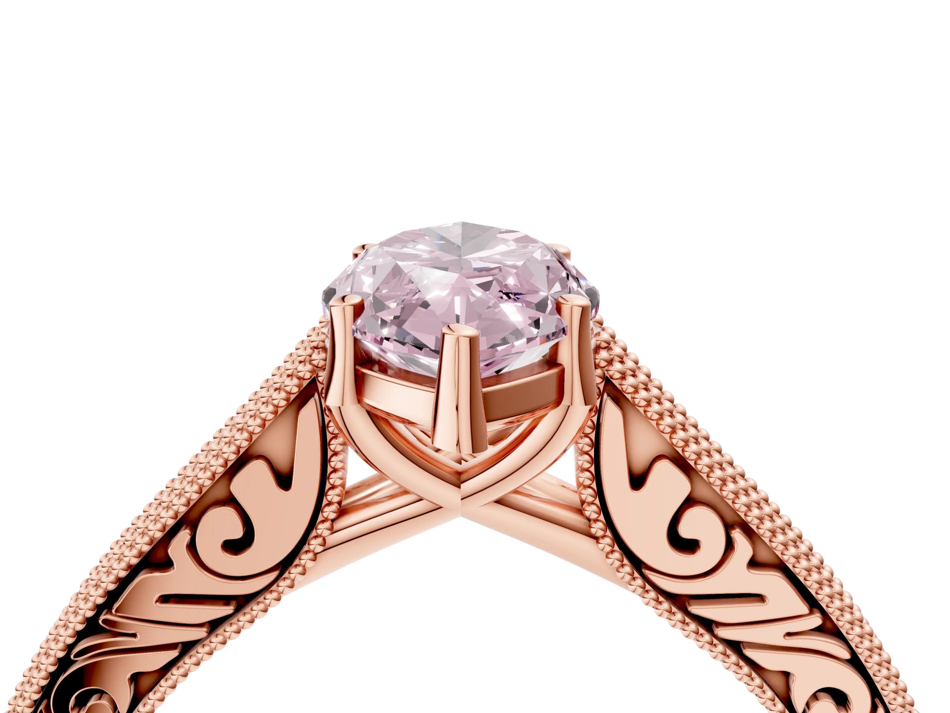 Rose gold Fancy Pink Marquise Cut Cut Pave Band Milgrain Solitaire Ring_4