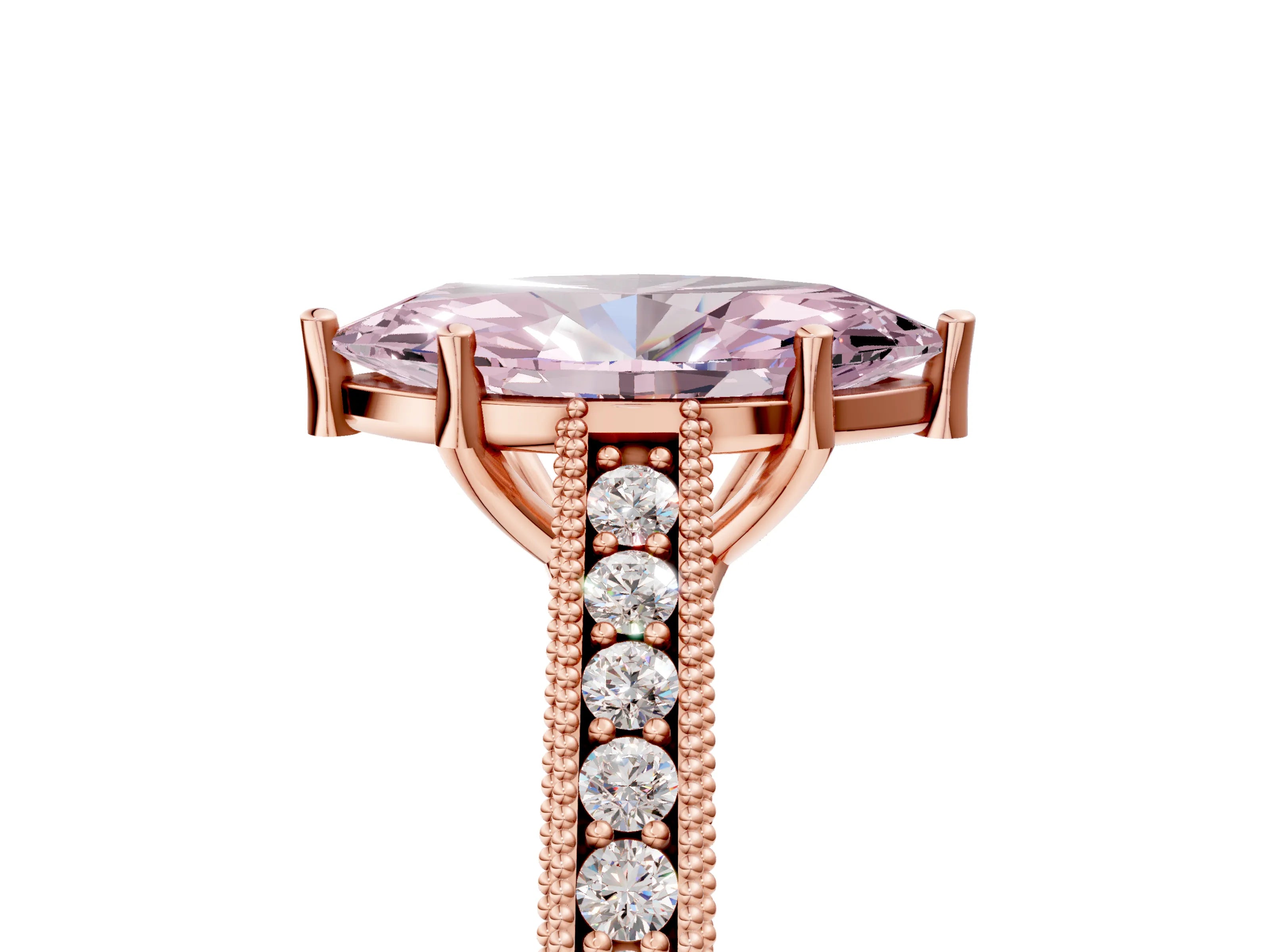 Rose gold Fancy Pink Marquise Cut Cut Pave Band Milgrain Solitaire Ring_5